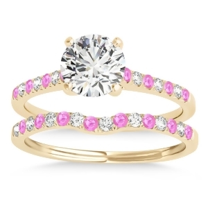 Diamond and Pink Sapphire Single Row Bridal Set 14k Yellow Gold 0.22ct - All