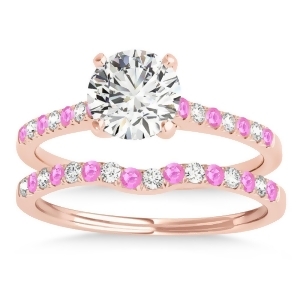 Diamond and Pink Sapphire Single Row Bridal Set 14k Rose Gold 0.22ct - All