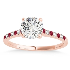 Diamond and Ruby Single Row Engagement Ring 14k Rose Gold 0.11ct - All