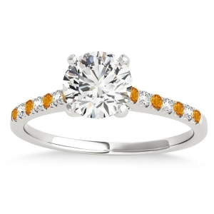 Diamond and Citrine Single Row Engagement Ring 18k White Gold 0.11ct - All