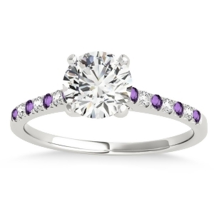 Diamond and Amethyst Single Row Engagement Ring 14k White Gold 0.11ct - All