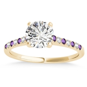 Diamond and Amethyst Single Row Engagement Ring 14k Yellow Gold 0.11ct - All