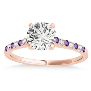 Diamond and Amethyst Single Row Engagement Ring 14k Rose Gold 0.11ct - All