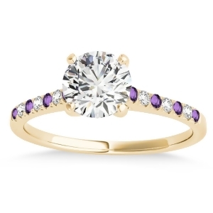 Diamond and Amethyst Single Row Engagement Ring 18k Yellow Gold 0.11ct - All