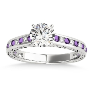 Amethyst and Diamond Channel Set Engagement Ring 14k White Gold 0.42ct - All