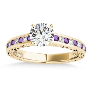Amethyst and Diamond Channel Set Engagement Ring 14k Yellow Gold 0.42ct - All