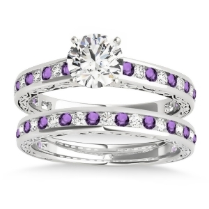 Amethyst and Diamond Twisted Bridal Set 14k White Gold 0.87ct - All
