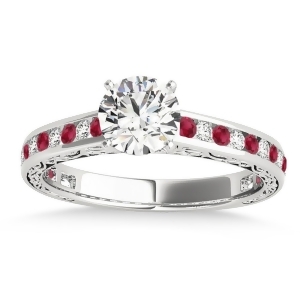 Ruby and Diamond Channel Set Engagement Ring 14k White Gold 0.42ct - All