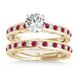 Ruby and Diamond Twisted Bridal Set 14k Yellow Gold 0.87ct - All