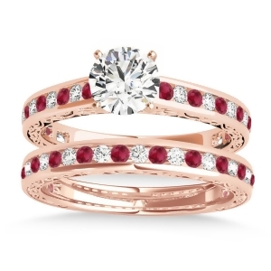 Ruby and Diamond Twisted Bridal Set 14k Rose Gold 0.87ct - All