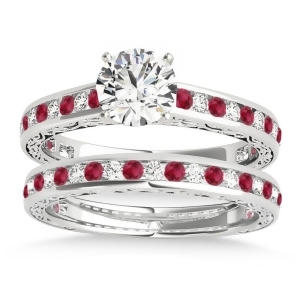 Ruby and Diamond Twisted Bridal Set 18k White Gold 0.87ct - All