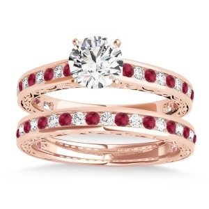 Ruby and Diamond Twisted Bridal Set 18k Rose Gold 0.87ct - All
