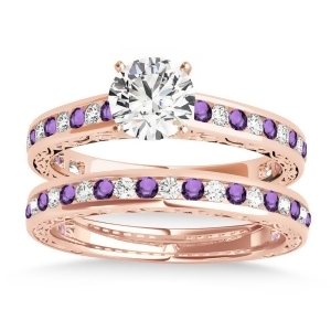 Amethyst and Diamond Twisted Bridal Set 14k Rose Gold 0.87ct - All