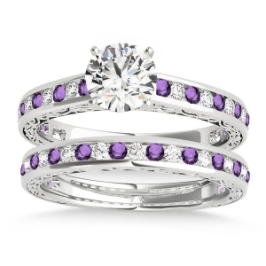Amethyst and Diamond Twisted Bridal Set 18k White Gold 0.87ct - All
