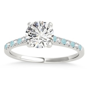 Diamond and Aquamarine Single Row Engagement Ring 18k White Gold 0.11ct - All