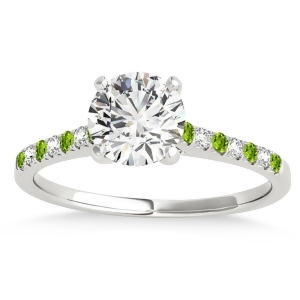 Diamond and Peridot Single Row Engagement Ring Platinum 0.11ct - All
