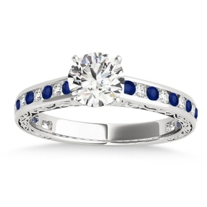 Blue Sapphire and Diamond Channel Set Engagement Ring 18k White Gold 0.42ct - All