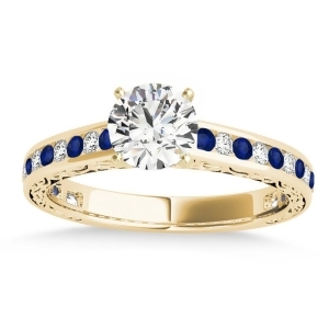 Blue Sapphire and Diamond Channel Set Engagement Ring 18k Yellow Gold 0.42ct - All
