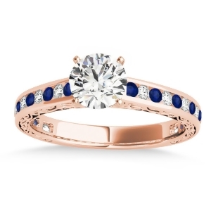 Blue Sapphire and Diamond Channel Set Engagement Ring 18k Rose Gold 0.42ct - All
