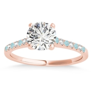 Diamond and Aquamarine Single Row Engagement Ring 14k Rose Gold 0.11ct - All