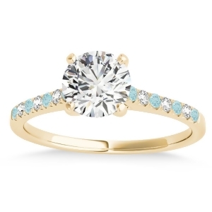 Diamond and Aquamarine Single Row Engagement Ring 18k Yellow Gold 0.11ct - All
