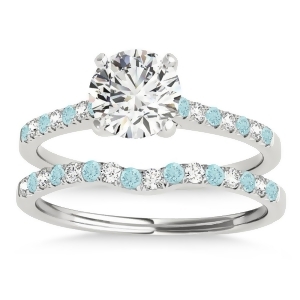 Diamond and Aquamarine Single Row Bridal Set 14k White Gold 0.22ct - All