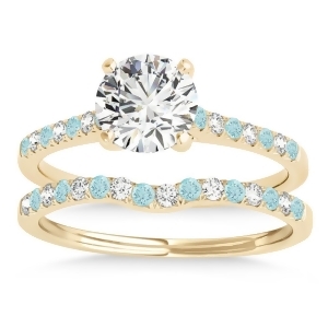 Diamond and Aquamarine Single Row Bridal Set 14k Yellow Gold 0.22ct - All