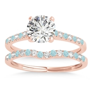 Diamond and Aquamarine Single Row Bridal Set 14k Rose Gold 0.22ct - All