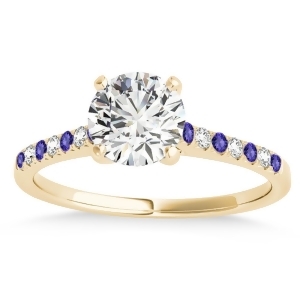 Diamond and Tanzanite Single Row Engagement Ring 14k Yellow Gold 0.11ct - All