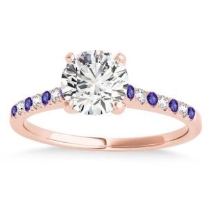 Diamond and Tanzanite Single Row Engagement Ring 14k Rose Gold 0.11ct - All
