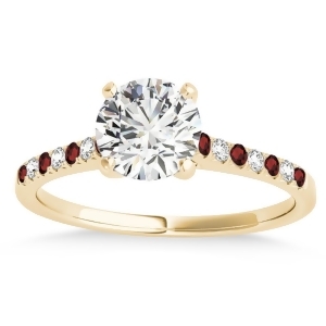 Diamond and Garnet Single Row Engagement Ring 14k Yellow Gold 0.11ct - All