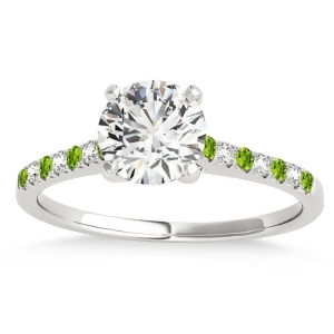 Diamond and Peridot Single Row Engagement Ring 14k White Gold 0.11ct - All
