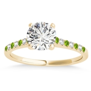 Diamond and Peridot Single Row Engagement Ring 14k Yellow Gold 0.11ct - All