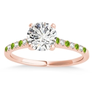 Diamond and Peridot Single Row Engagement Ring 14k Rose Gold 0.11ct - All