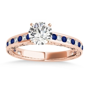 Blue Sapphire and Diamond Channel Set Engagement Ring 14k Rose Gold 0.42ct - All