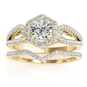 Diamond Halo Accented Bridal Set 14k Yellow Gold 0.51ct - All