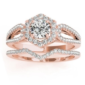 Diamond Halo Accented Bridal Set 14k Rose Gold 0.51ct - All
