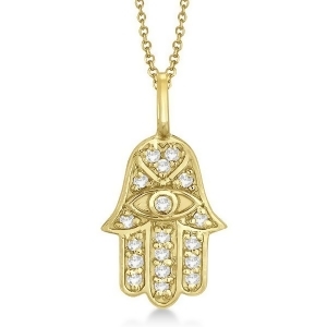 Diamond Hamsa Pendant Necklace 18k Yellow Gold 0.16ct - All