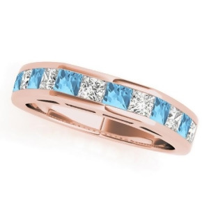 Diamond and Blue Topaz Accented Wedding Band 18k Rose Gold 1.20ct - All