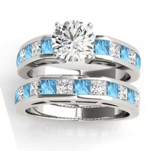 Diamond and Blue Topaz Accented Bridal Set 14k White Gold 2.20ct - All