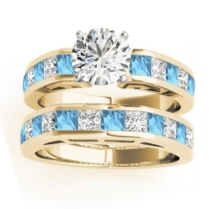 Diamond and Blue Topaz Accented Bridal Set 14k Yellow Gold 2.20ct - All