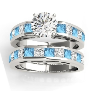 Diamond and Blue Topaz Accented Bridal Set 18k White Gold 2.20ct - All