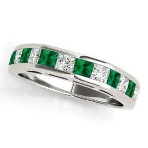 Diamond and Emerald Accented Wedding Band 14k White Gold 1.20ct - All
