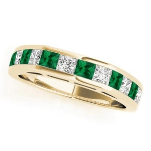 Diamond and Emerald Accented Wedding Band 14k Yellow Gold 1.20ct - All