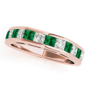 Diamond and Emerald Accented Wedding Band 18k Rose Gold 1.20ct - All