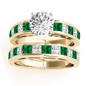 Diamond and Emerald Accented Bridal Set 14k Yellow Gold 2.20ct - All