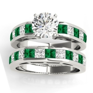 Diamond and Emerald Accented Bridal Set 18k White Gold 2.20ct - All