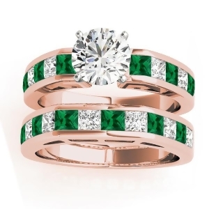 Diamond and Emerald Accented Bridal Set 18k Rose Gold 2.20ct - All