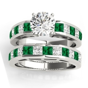 Diamond and Emerald Accented Bridal Set Platinum 2.20ct - All