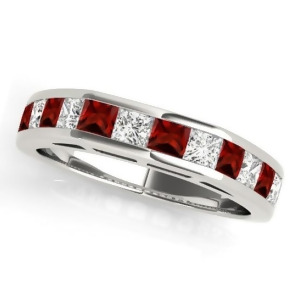 Diamond and Garnet Accented Wedding Band 14k White Gold 1.20ct - All